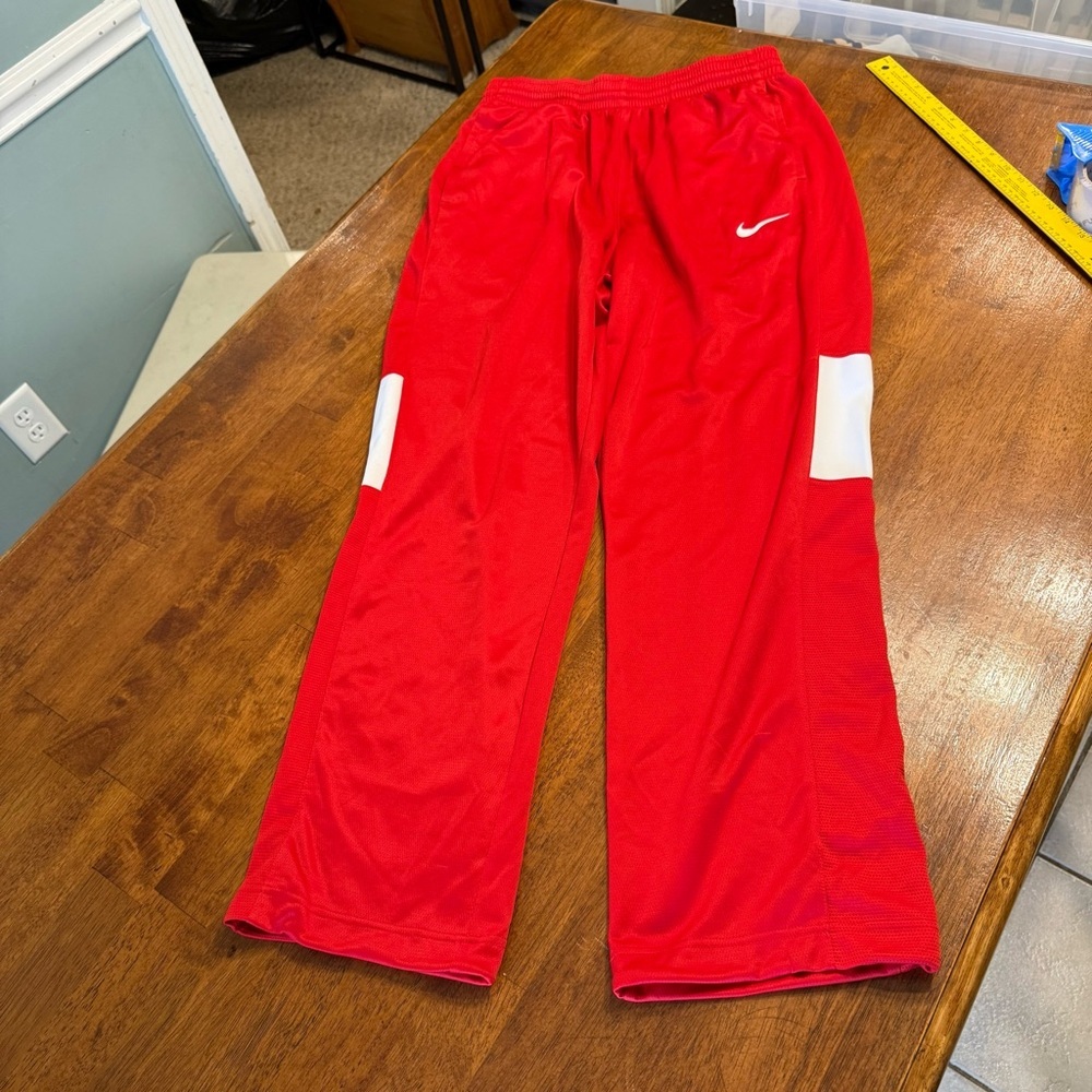 Men’s Nike rivalry Red warm up pants with White Accents size large